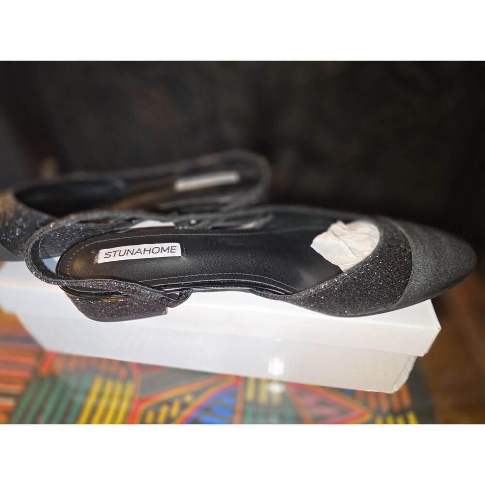 Stunahome Women’s Black Glitter Slingback Pointed Toe Heels Size 10 New - Picture 3 of 10